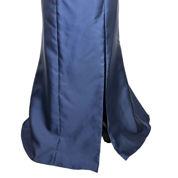 ALFRED SUNG D751 Midnight Navy NWT Off the Shoulder Criss Cross Back Satin Dress - Picture 7 of 15